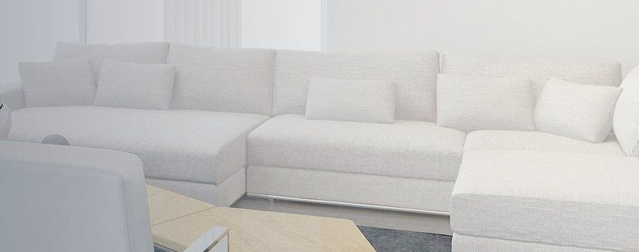 Bright modern living room with a plush white sectional sofa